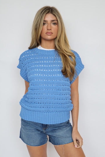 Open Knit Cap Sleeve Top