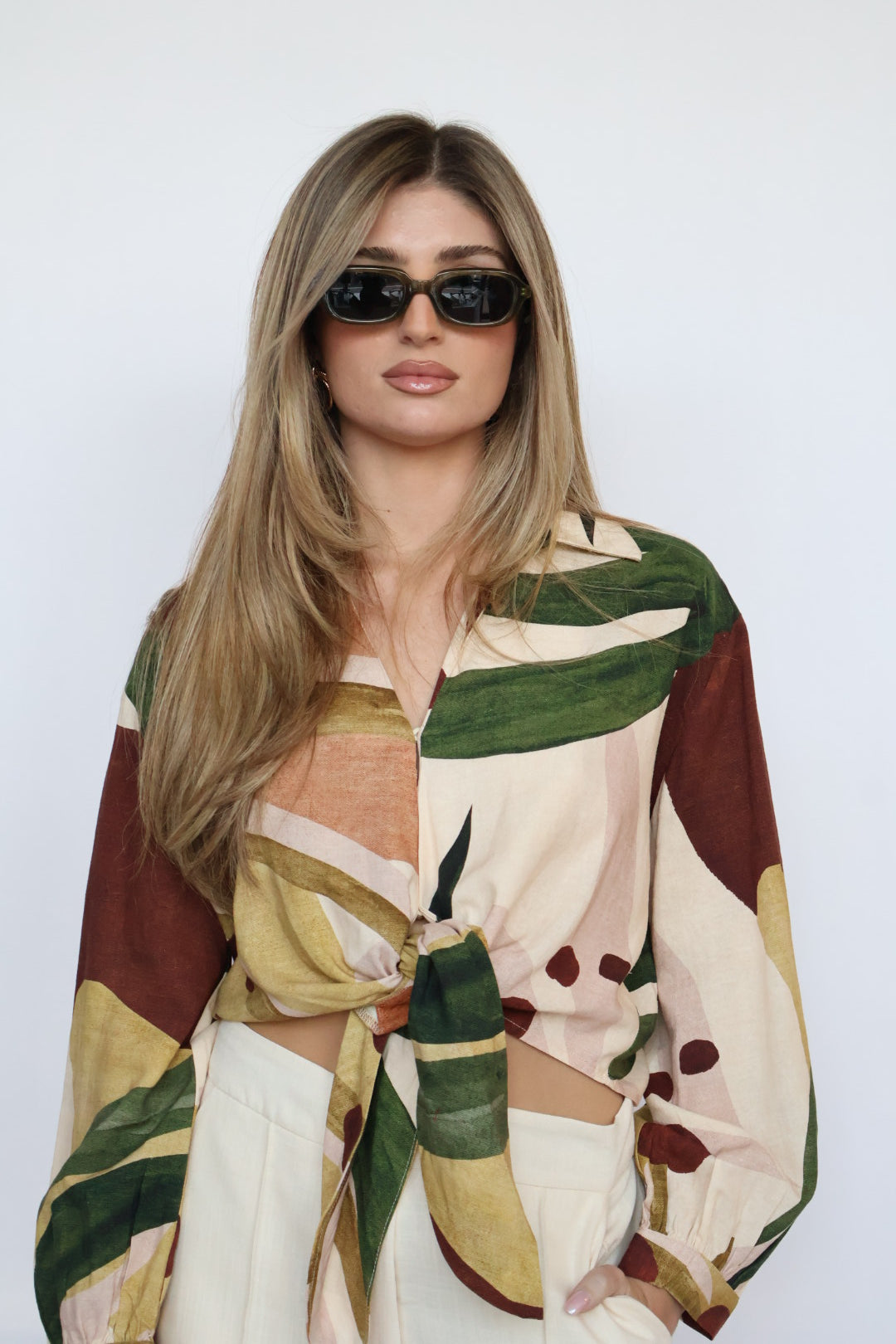 Tie Front Printed Blouse