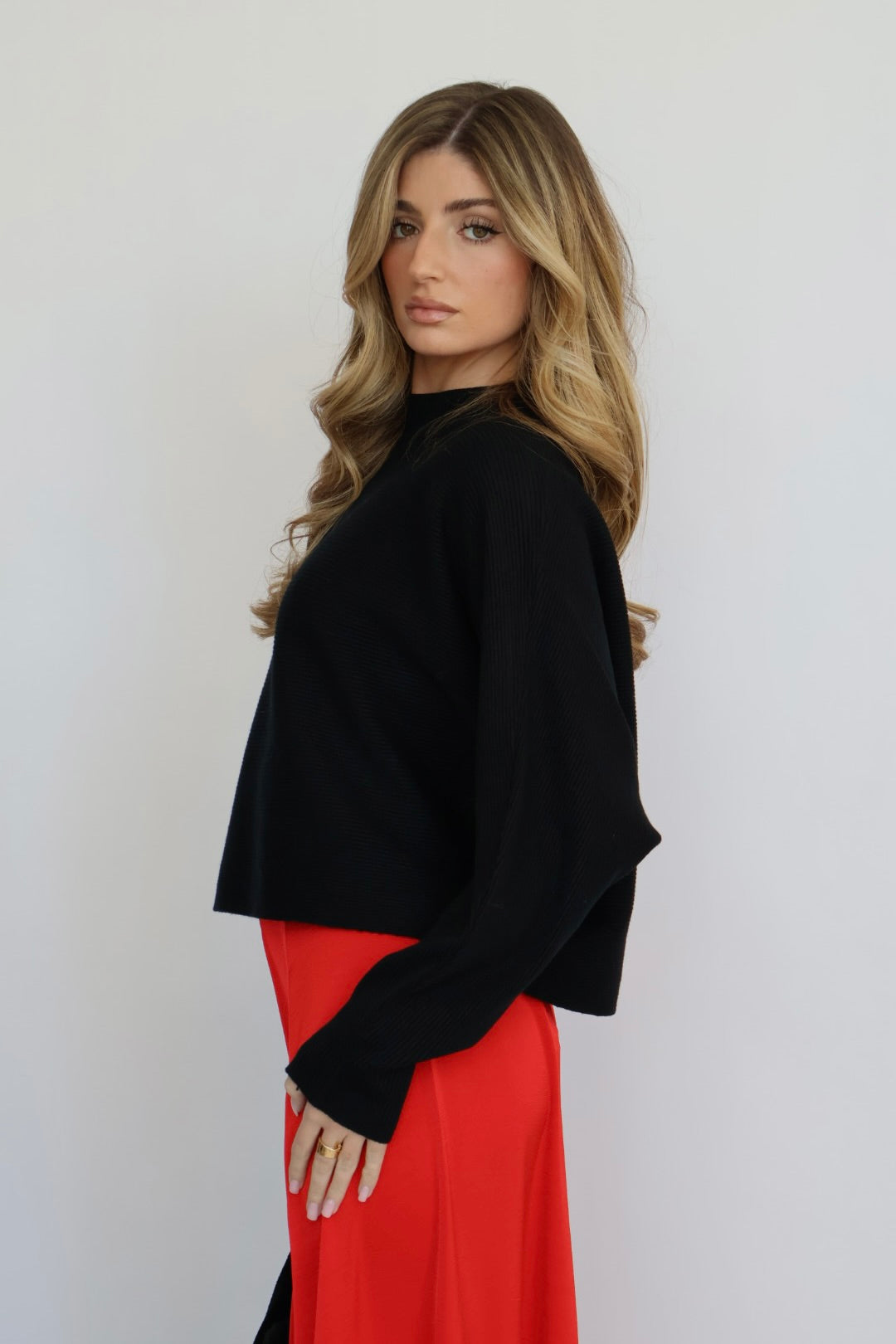 Relaxed Fit Rib Knit Dolman Sweater