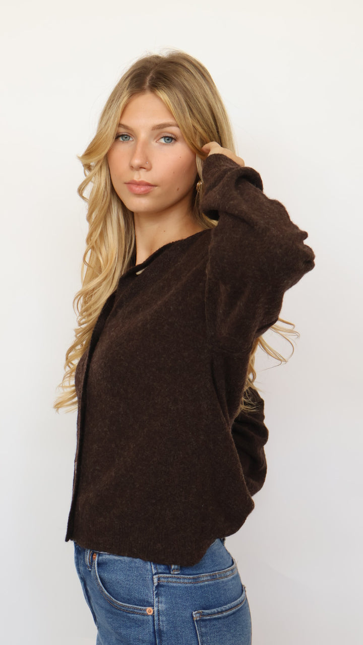 Textured Knit Crew Neck Cardigan