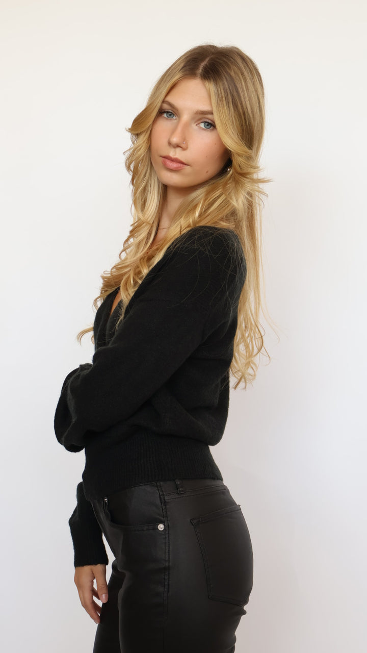 Cross Front Banded V-Neck Sweater