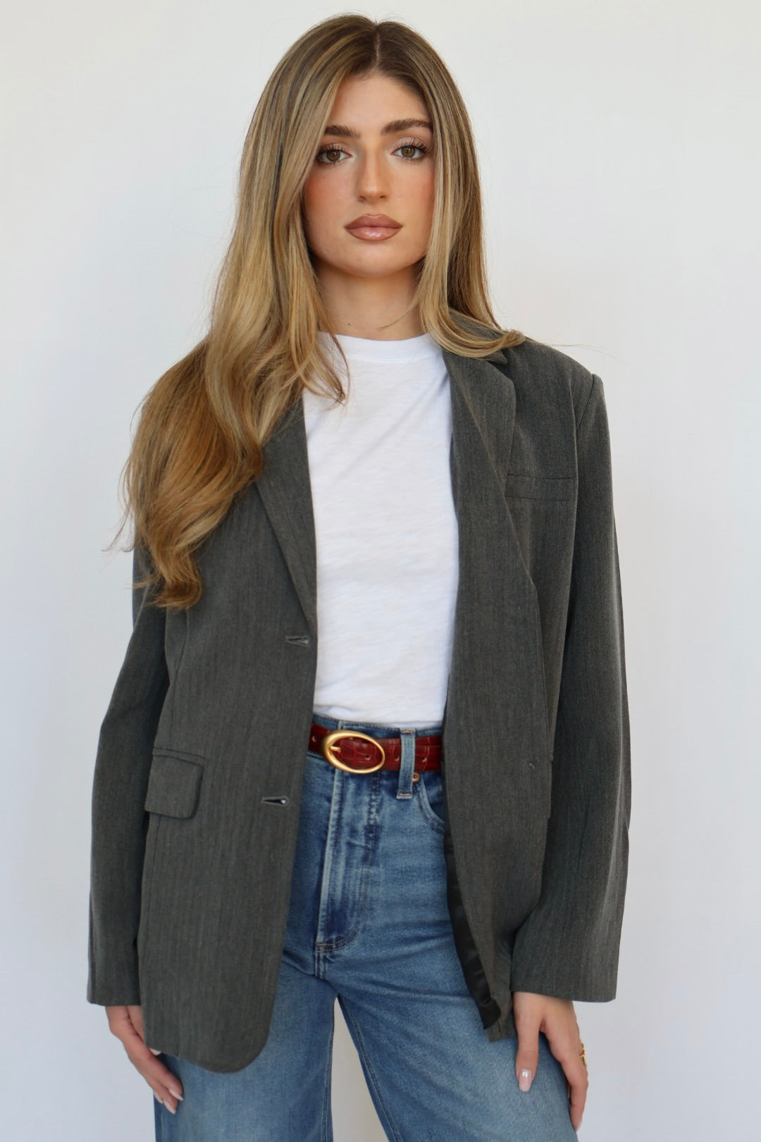 Oversized Button Front Blazer with Front Pockets