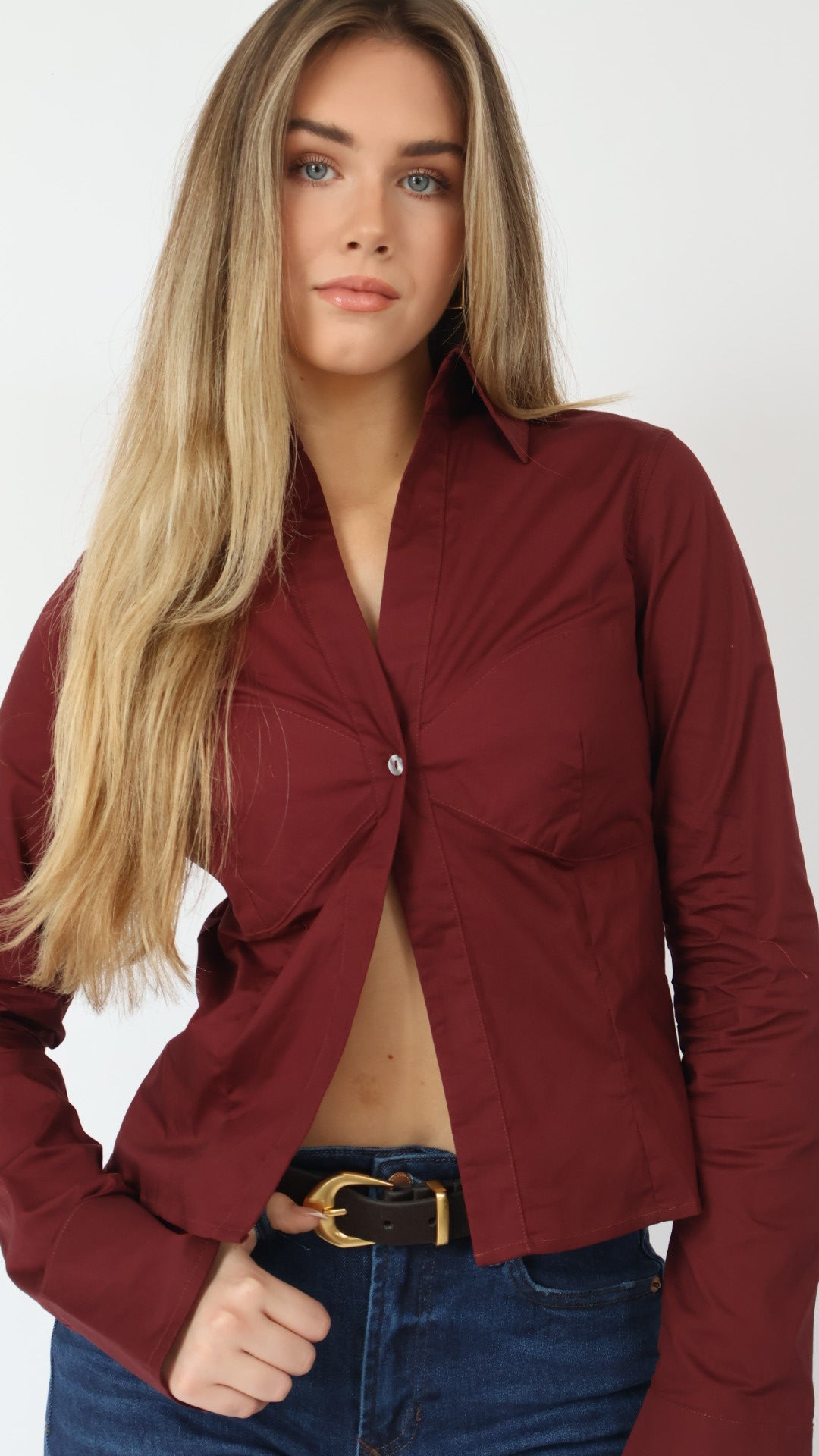 Fitted Poplin Long Sleeve Top