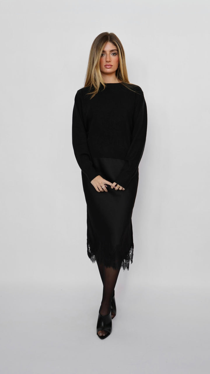 Satin Lace Slip Skirt