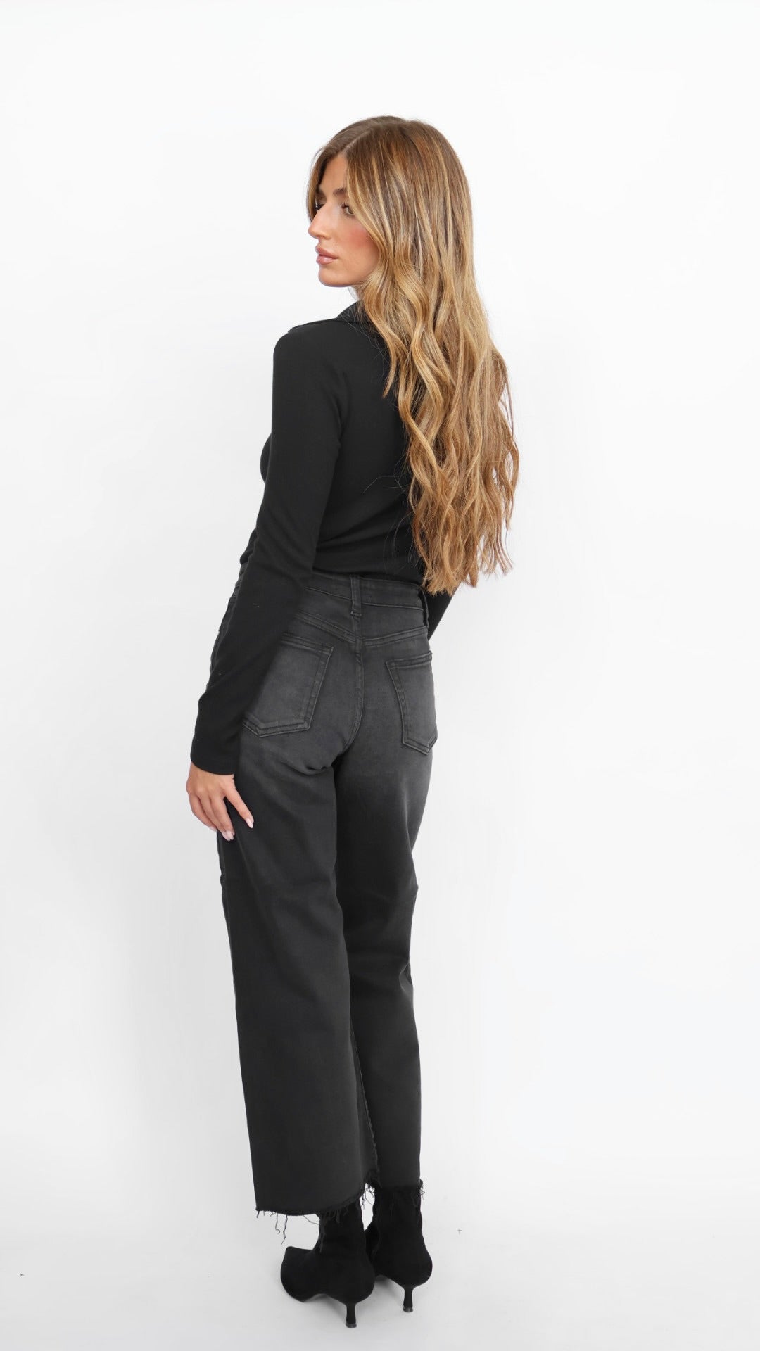 Just Black Denim Slim Cropped Wide Leg Jeans