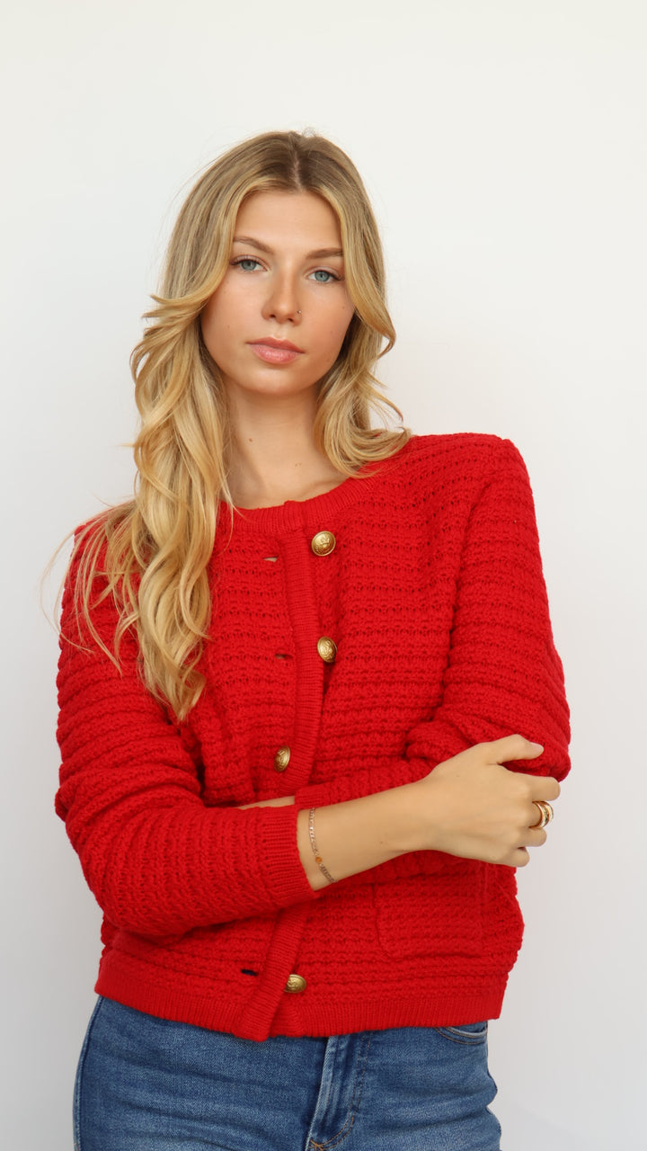 Dear John Denim Red Cable Knit Cardigan Sweater