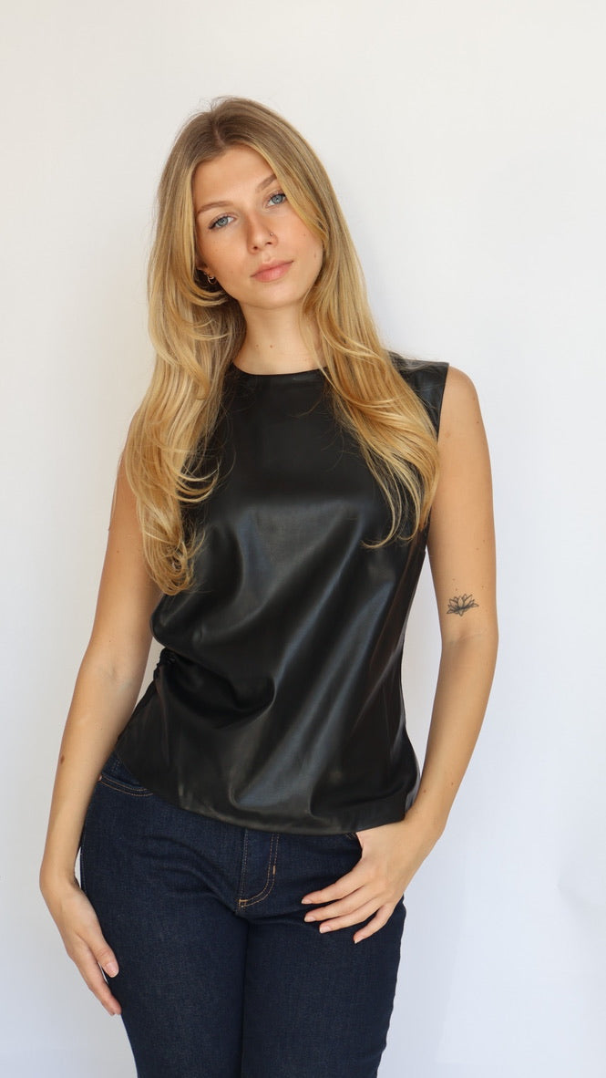 Asymmetrical Vegan Leather Front Top