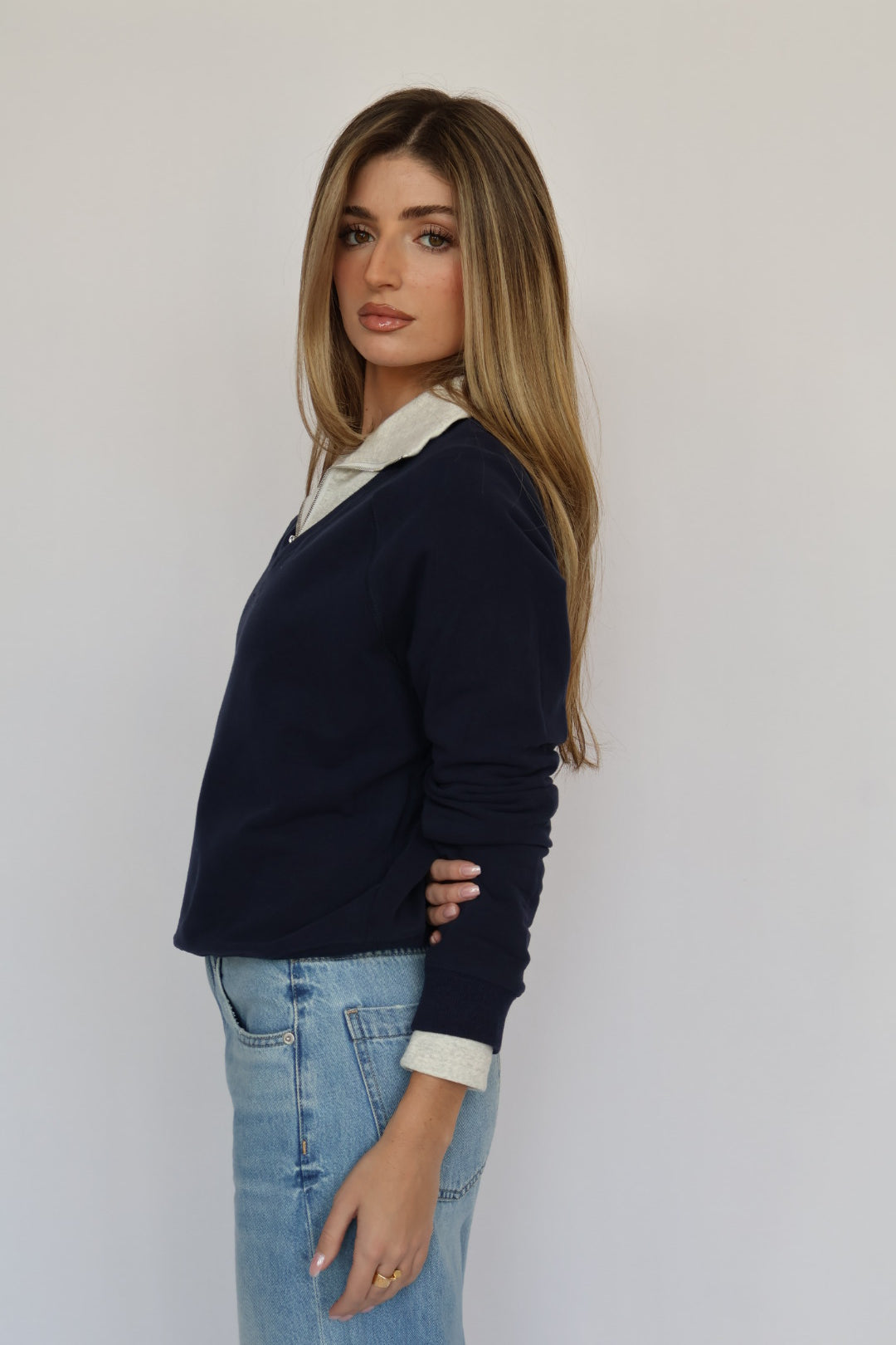 BEST SELLER : Loren Ribbed Cotton Zip Long Sleeve Top 40% OFF IN CART