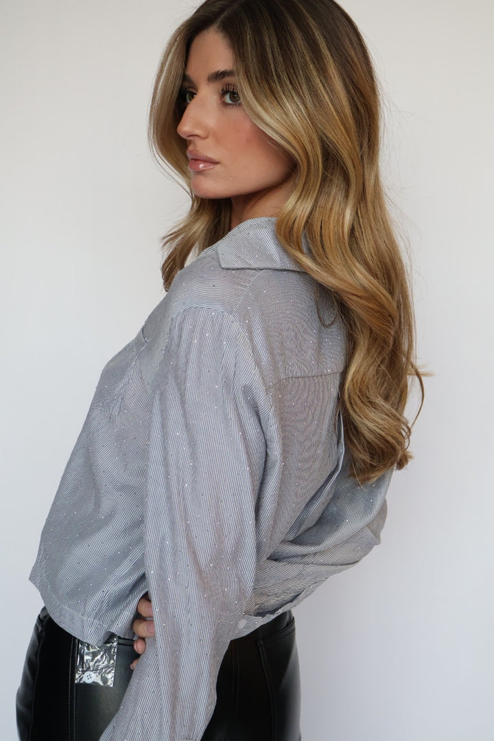 Rhinestone Detail Crop Button Down