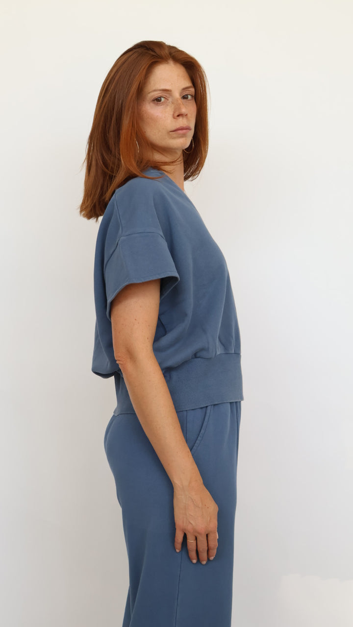 Elan Cap Sleeve V Neck Sweatshirt