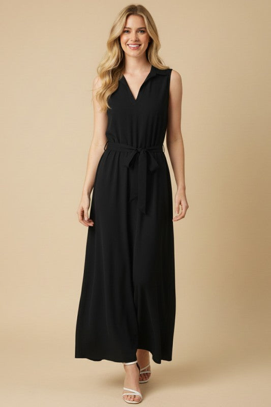 Linen Sleeveless Collared Maxi Dress