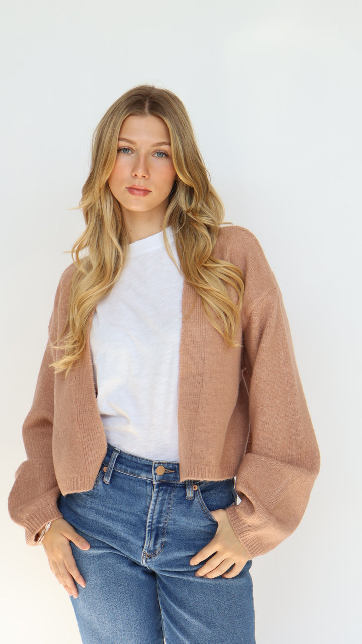 Open Front Crop Cardigan Sweater