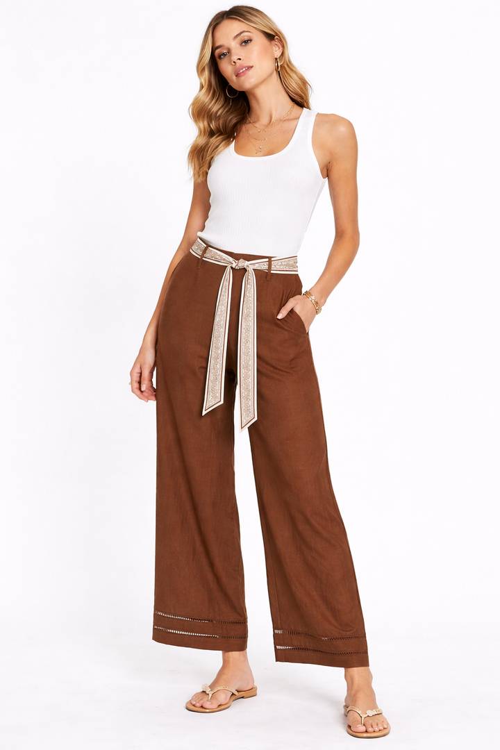 Wide Leg Pants With Scarf