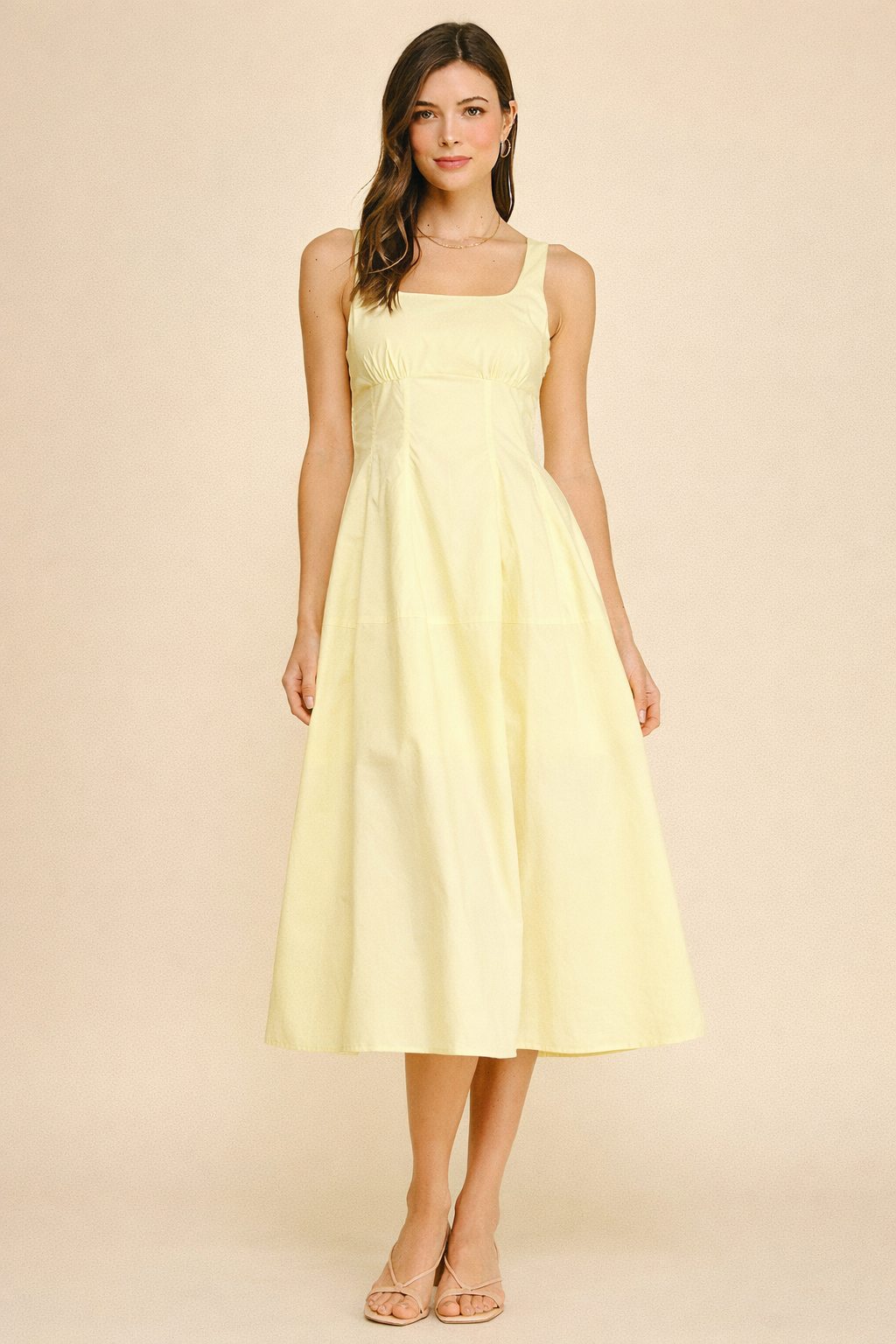 Square Neck A-line Midi Dress