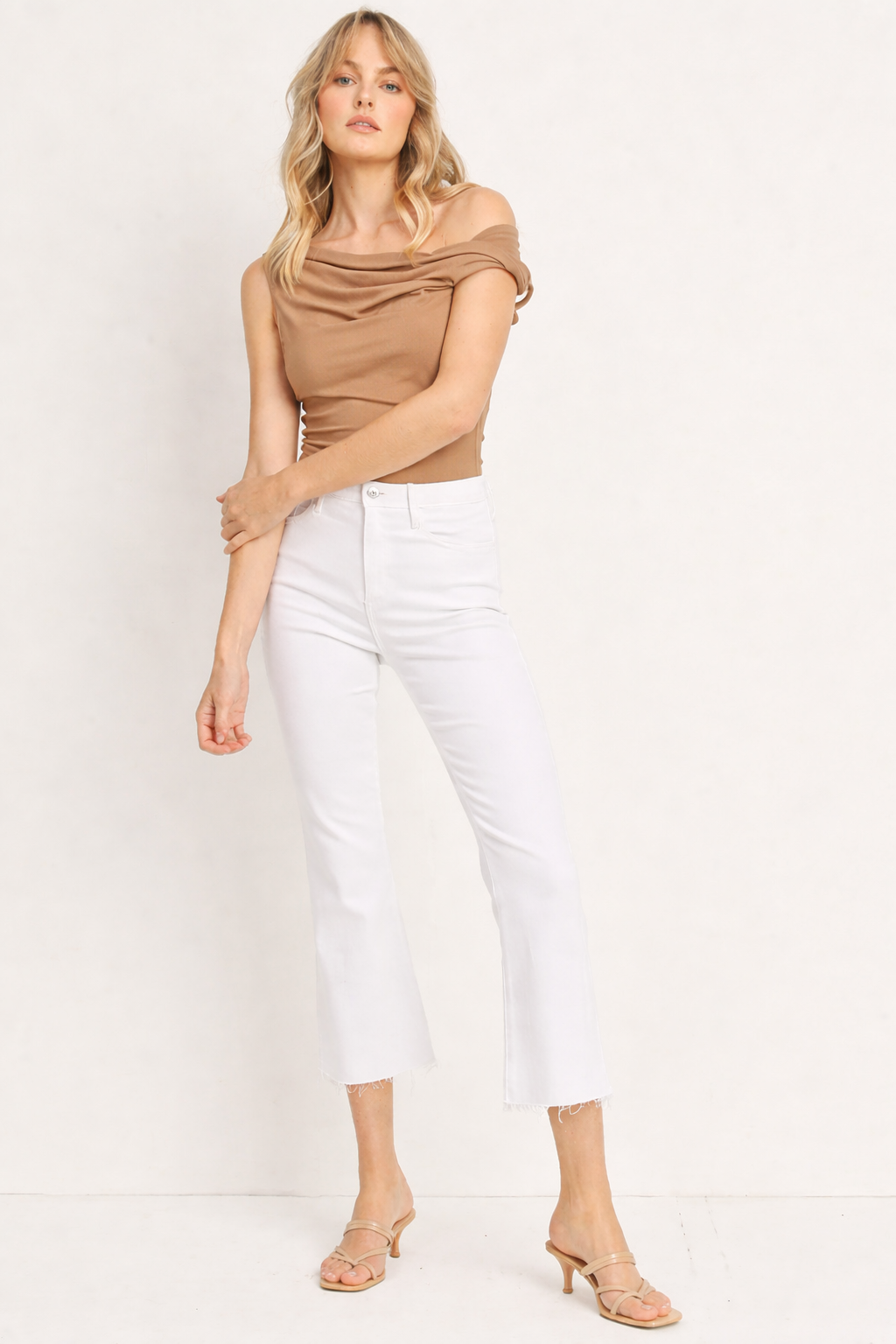 Just Black Denim Tonal Crop Flare Jeans - White