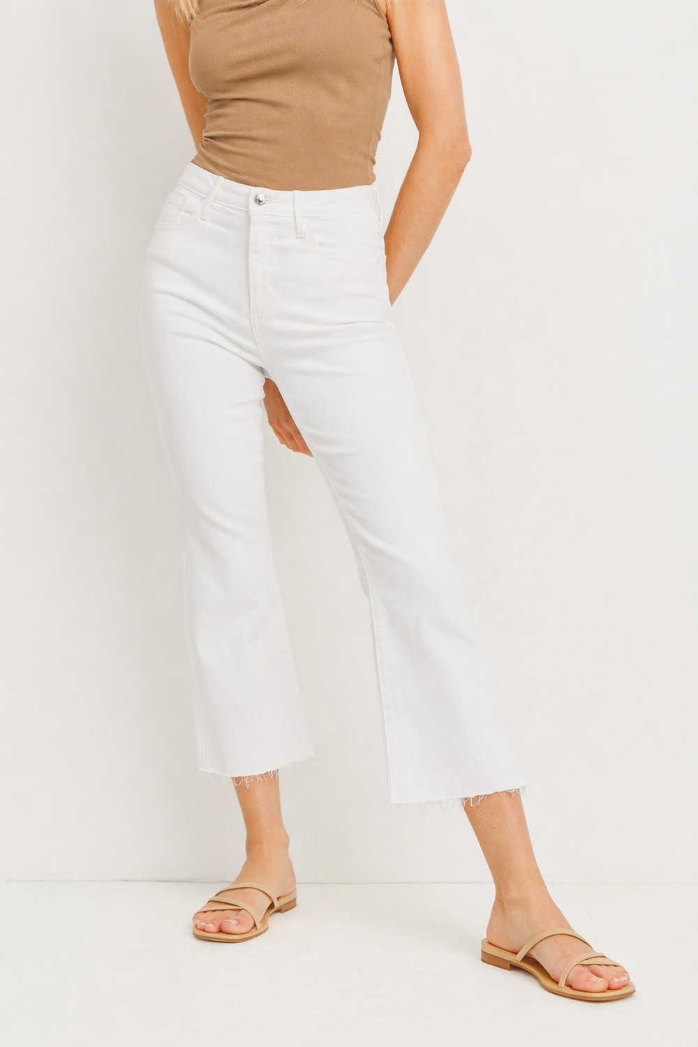 Just Black Denim Tonal Crop Flare Jeans - White