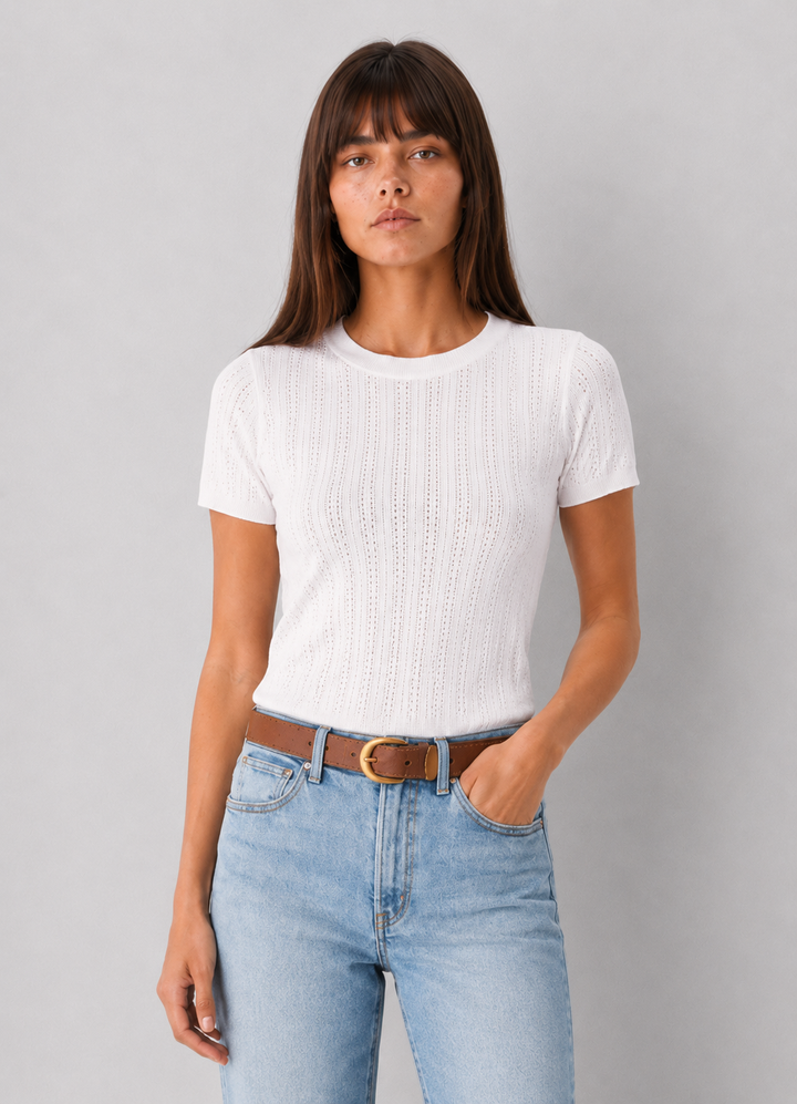 Pointelle Cable Knit Sweater