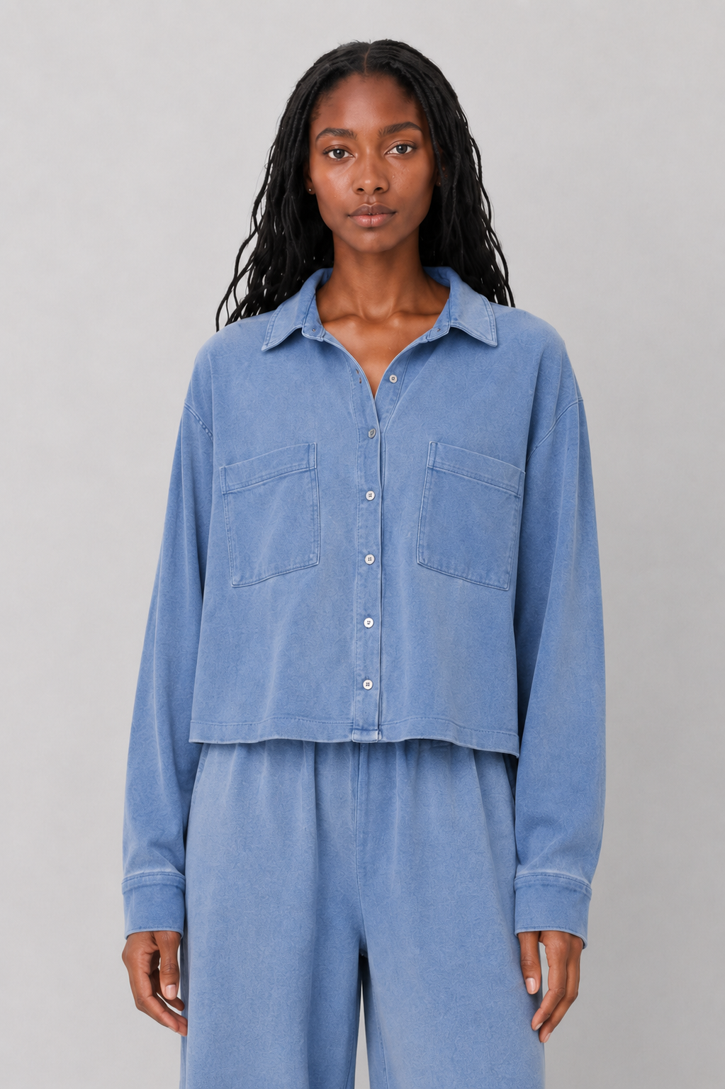 Z Supply Cropped Reese Denim Button Up