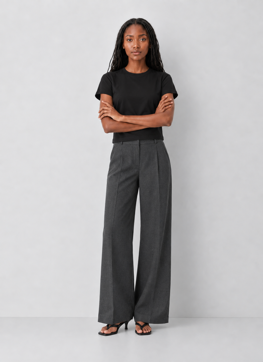 French Connection Tavi Crosshatch Pleated Wide Leg Trouser