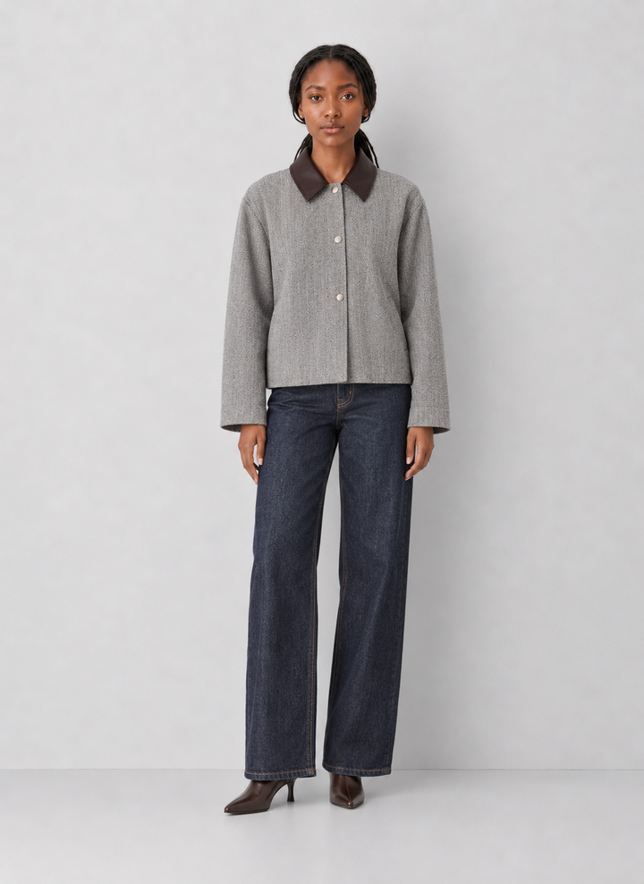 French Connection Herringbone Jacket with Contrast Collar