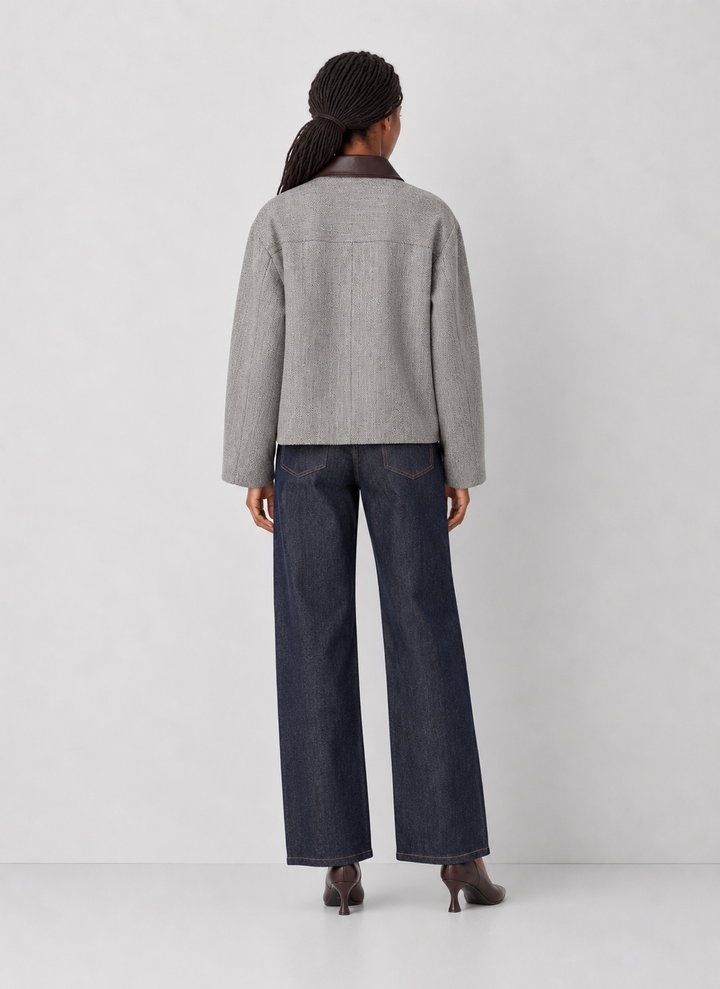 French Connection Herringbone Jacket with Contrast Collar