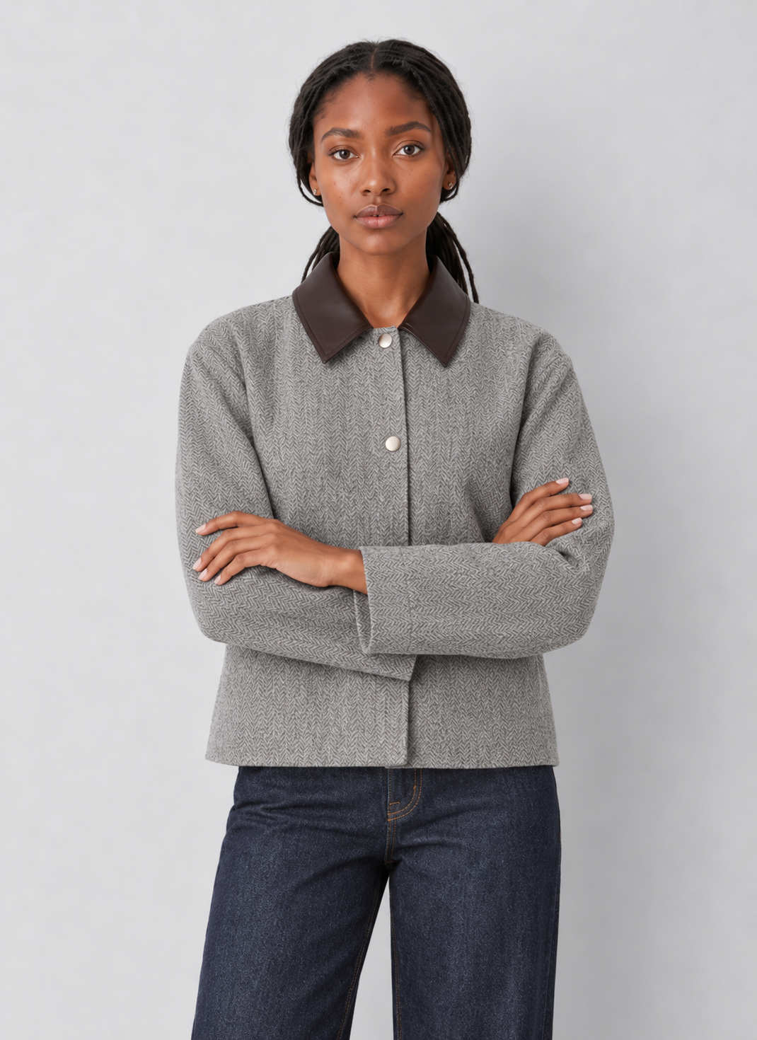 French Connection Herringbone Jacket with Contrast Collar