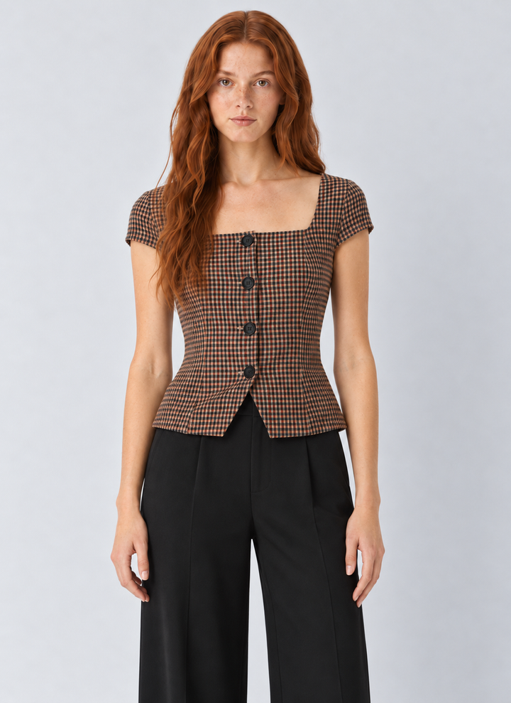 French Connection Diana Textured Gingham Top