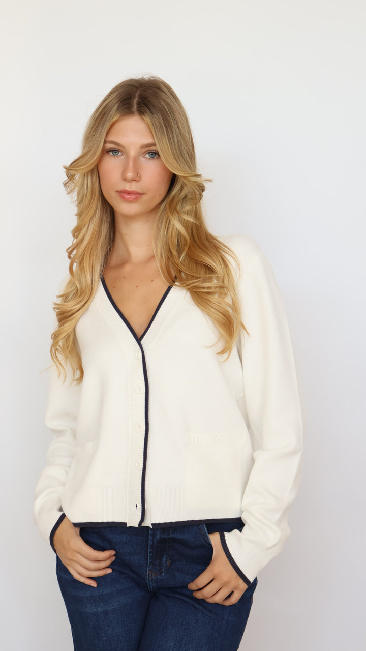 Thread & Supply Preppy Contrast Piping Cardigan