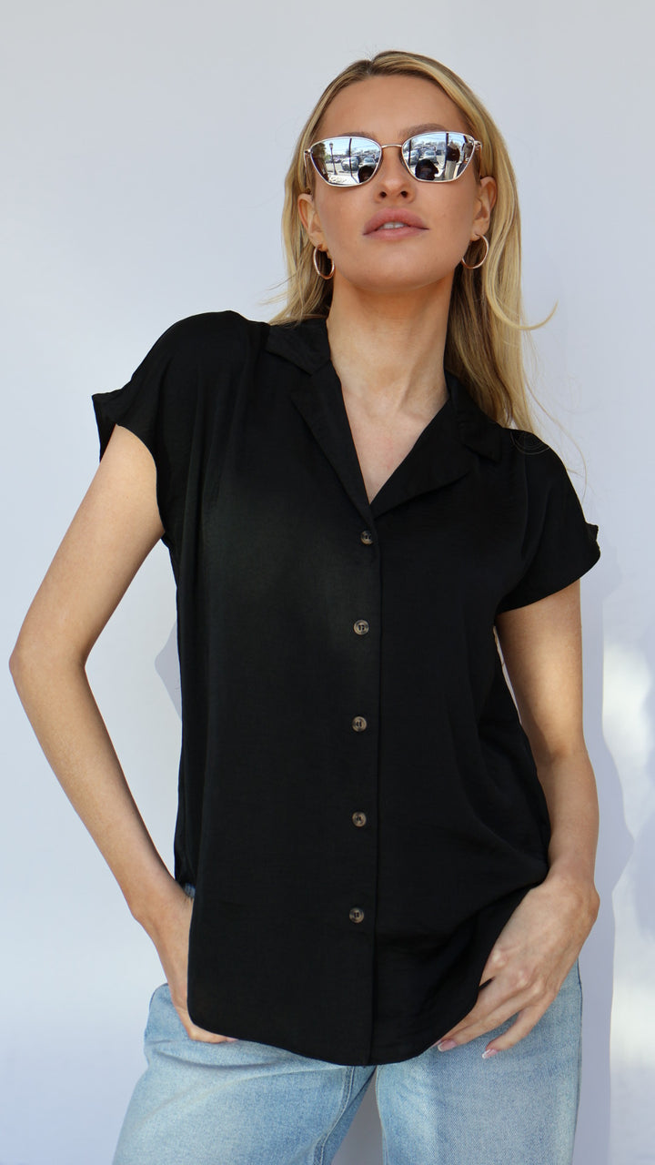 Short Sleeve Button Down Blouse