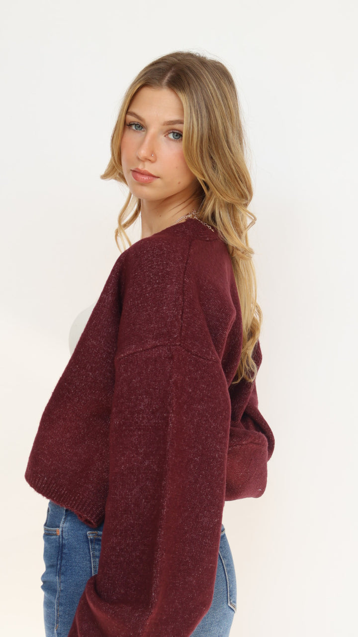 Open Front Crop Cardigan Sweater
