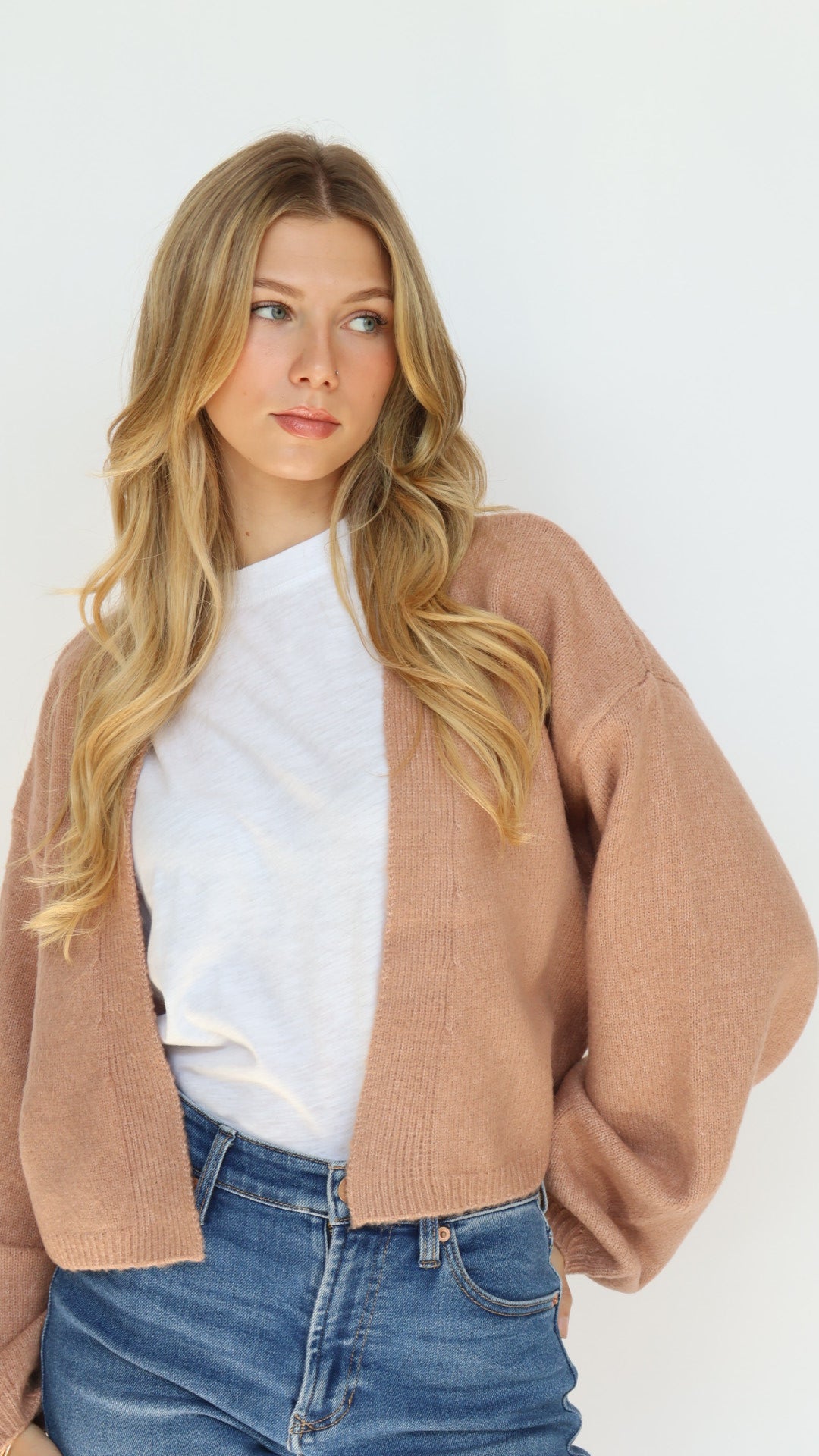 Open Front Crop Cardigan Sweater
