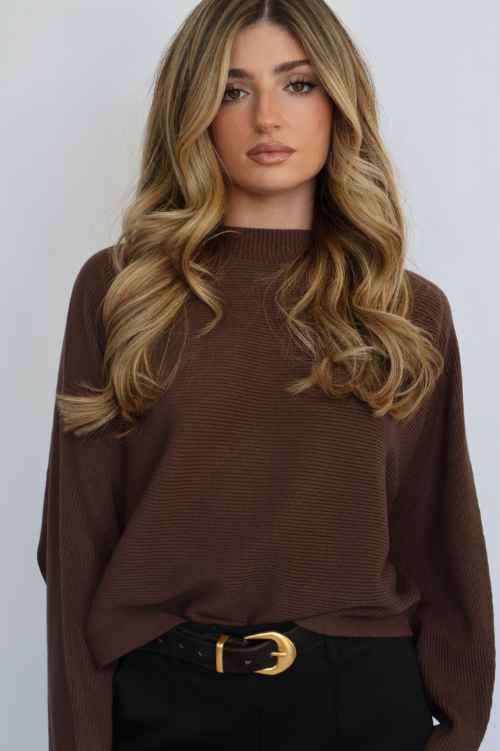 Relaxed Fit Rib Knit Dolman Sweater