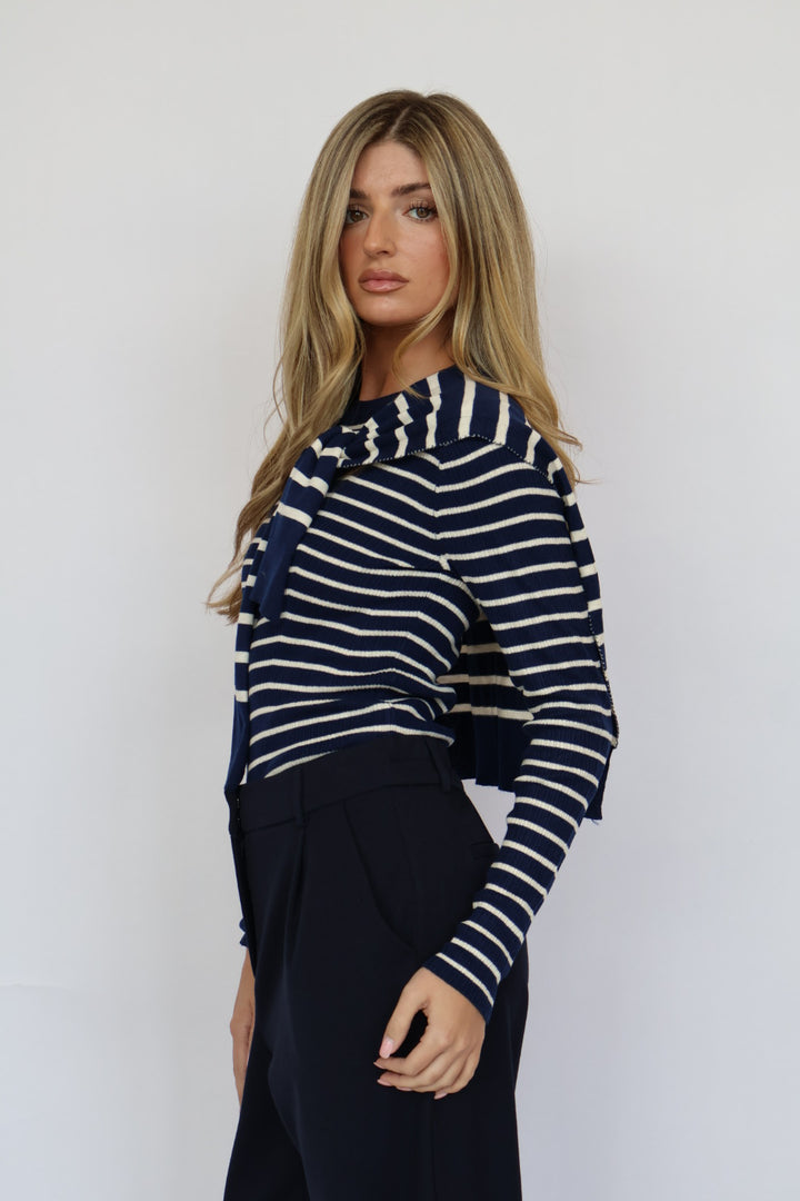 Stripe Long Sleeve Top with Cardigan