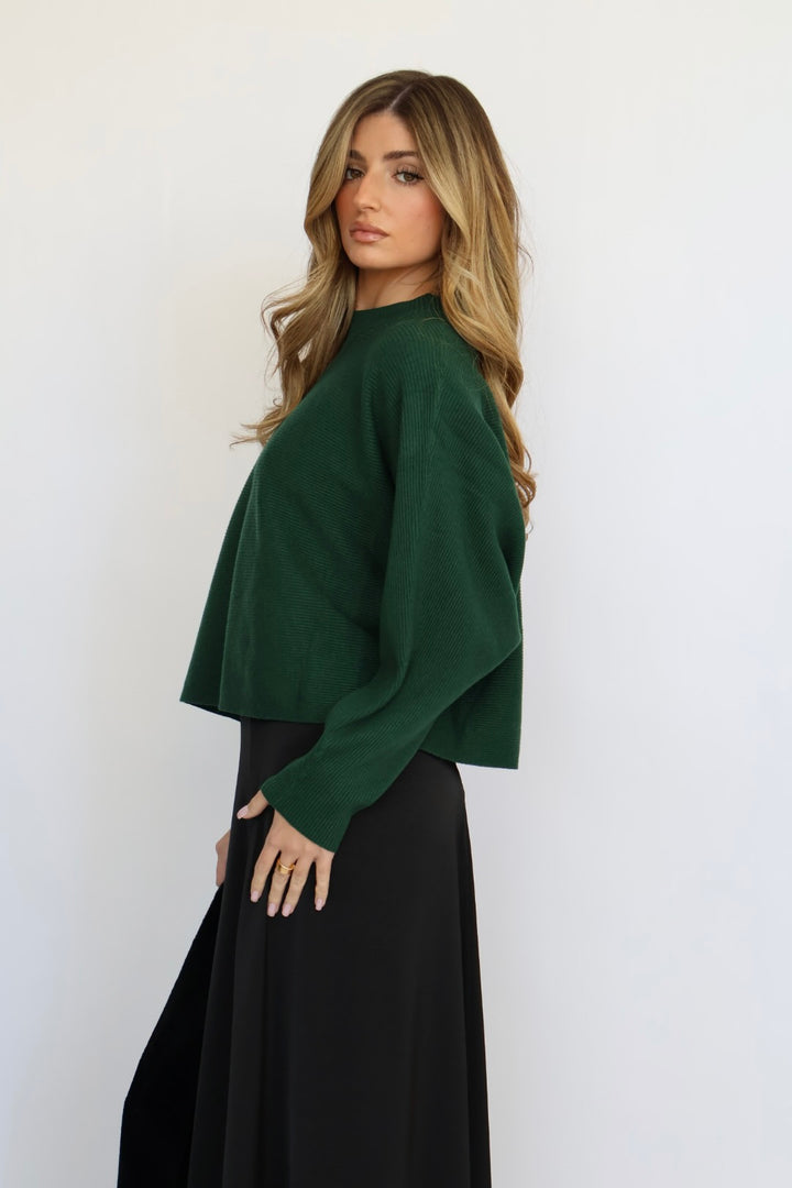 Relaxed Fit Rib Knit Dolman Sweater