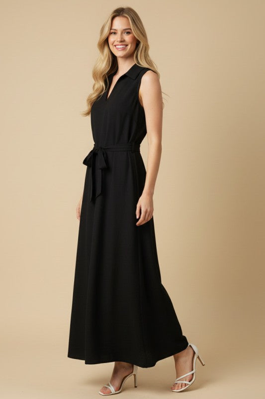 Linen Sleeveless Collared Maxi Dress
