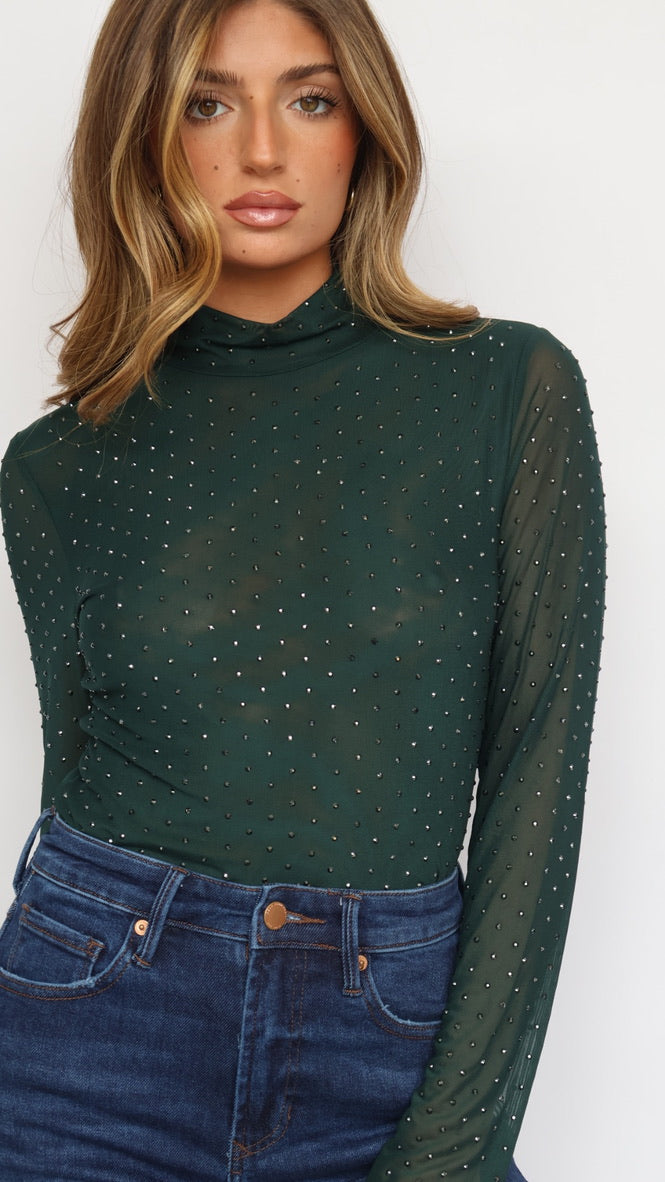 Studded Sheer Mock Neck Top