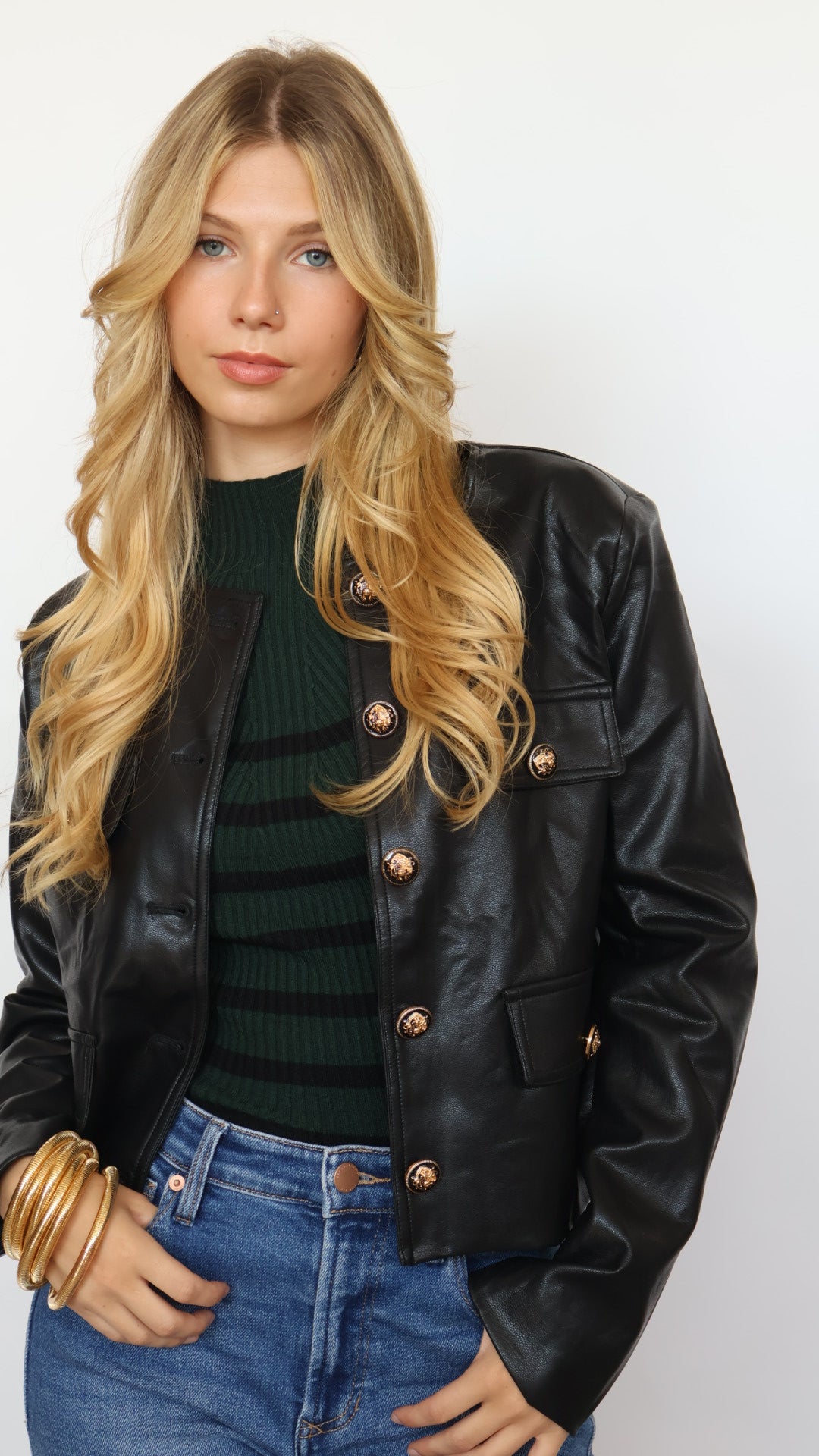Mock Neck Stripe Ribbed Long Sleeve Sweater