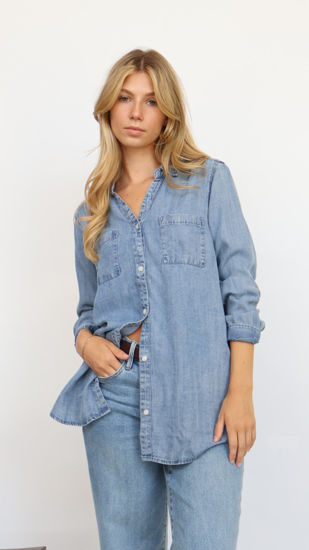Thread & Supply Denim Long Sleeve Button Down Top