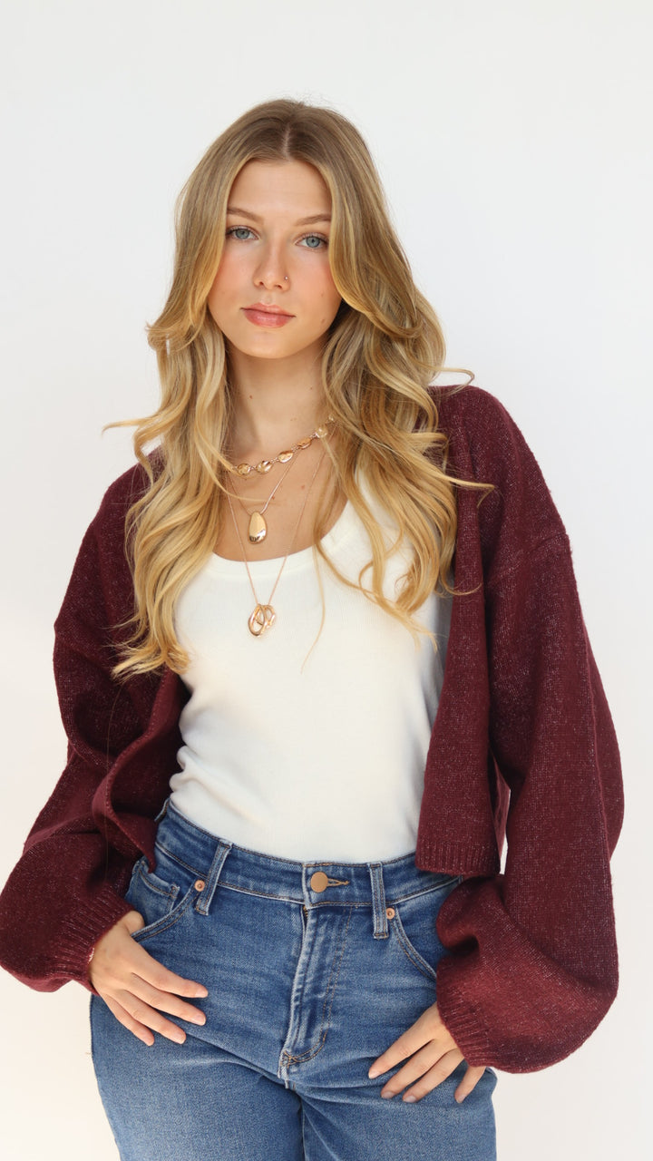 Open Front Crop Cardigan Sweater