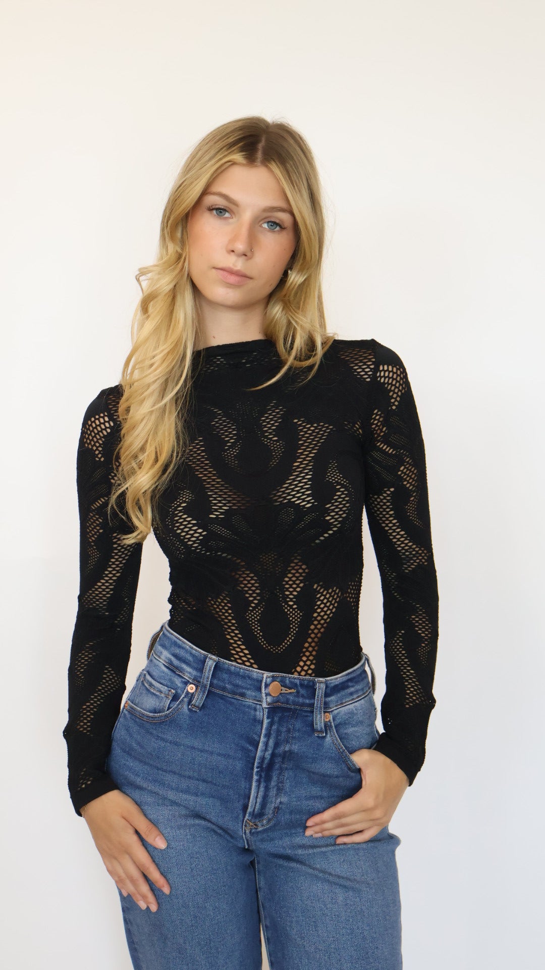 Jacquard Fishnet Layering Top
