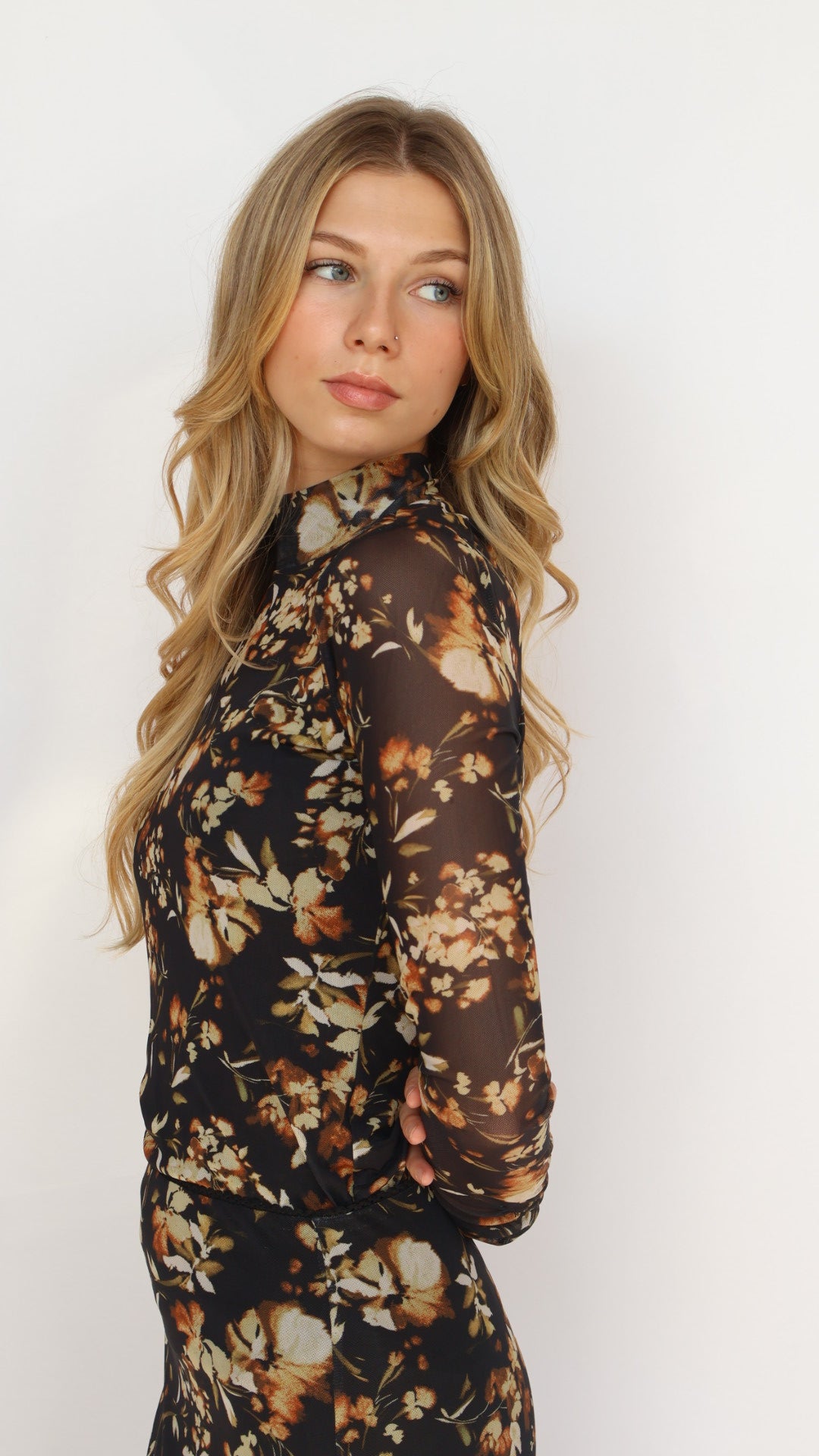 Lost + Wander Moonlit Meadow Mesh Floral Print Top