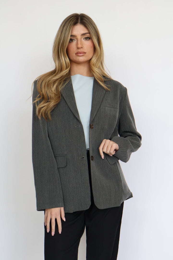 Oversized Button Front Blazer with Front Pockets