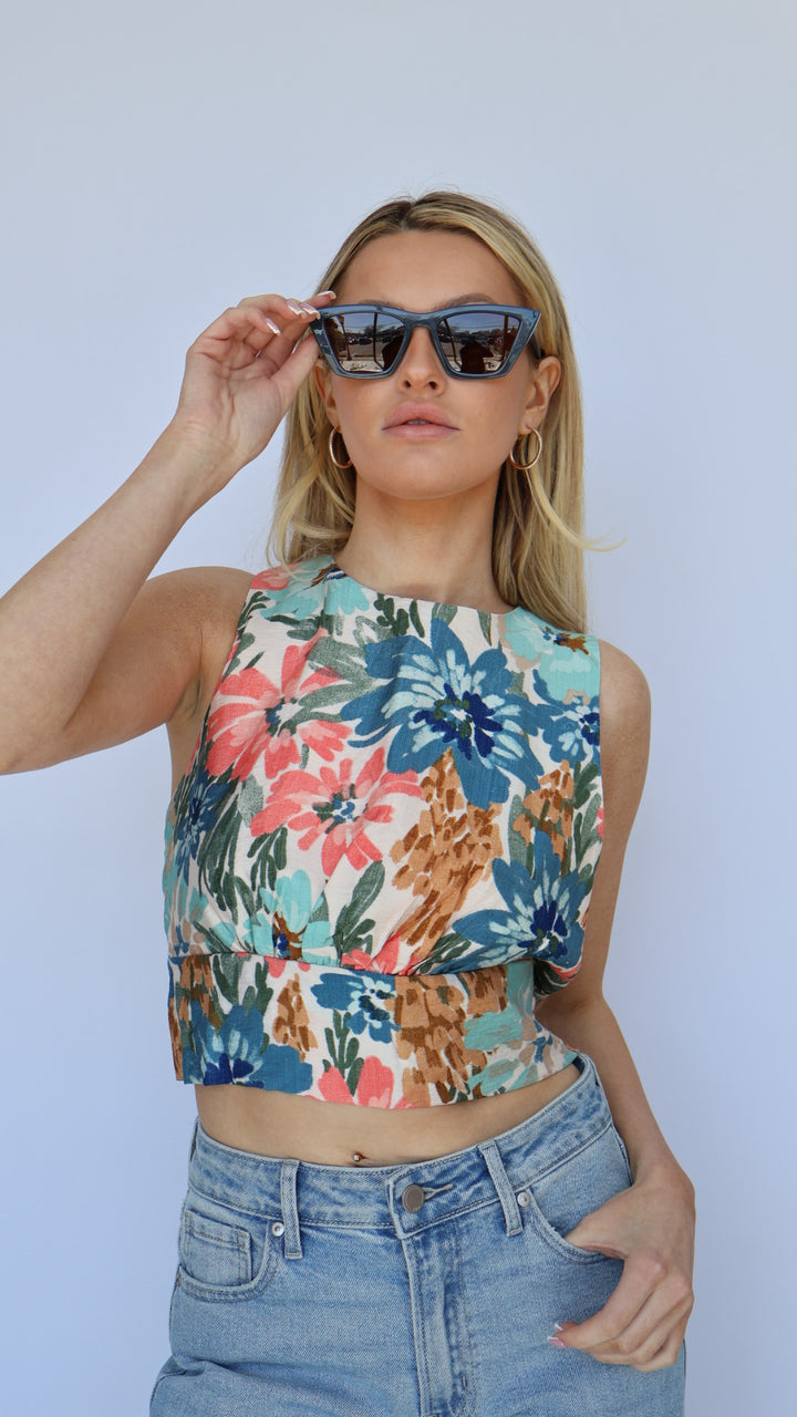 Floral Open Back Tie Top