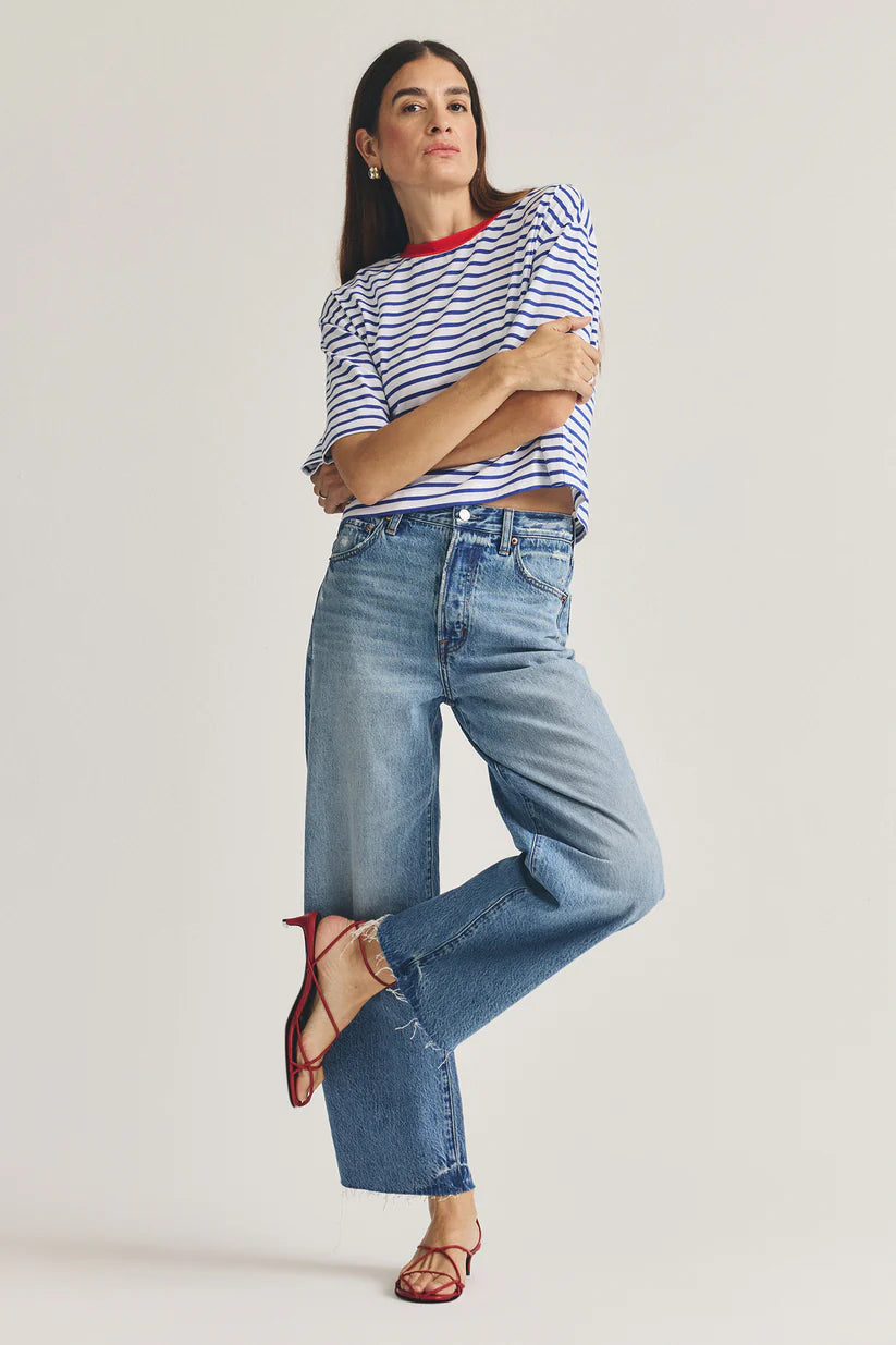 Pistola Tate Crop High Rise Bowed Wide Leg Jean - Ablaze