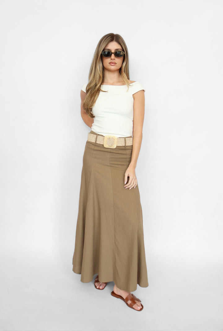 Clouet Raffia Belt Maxi Skirt