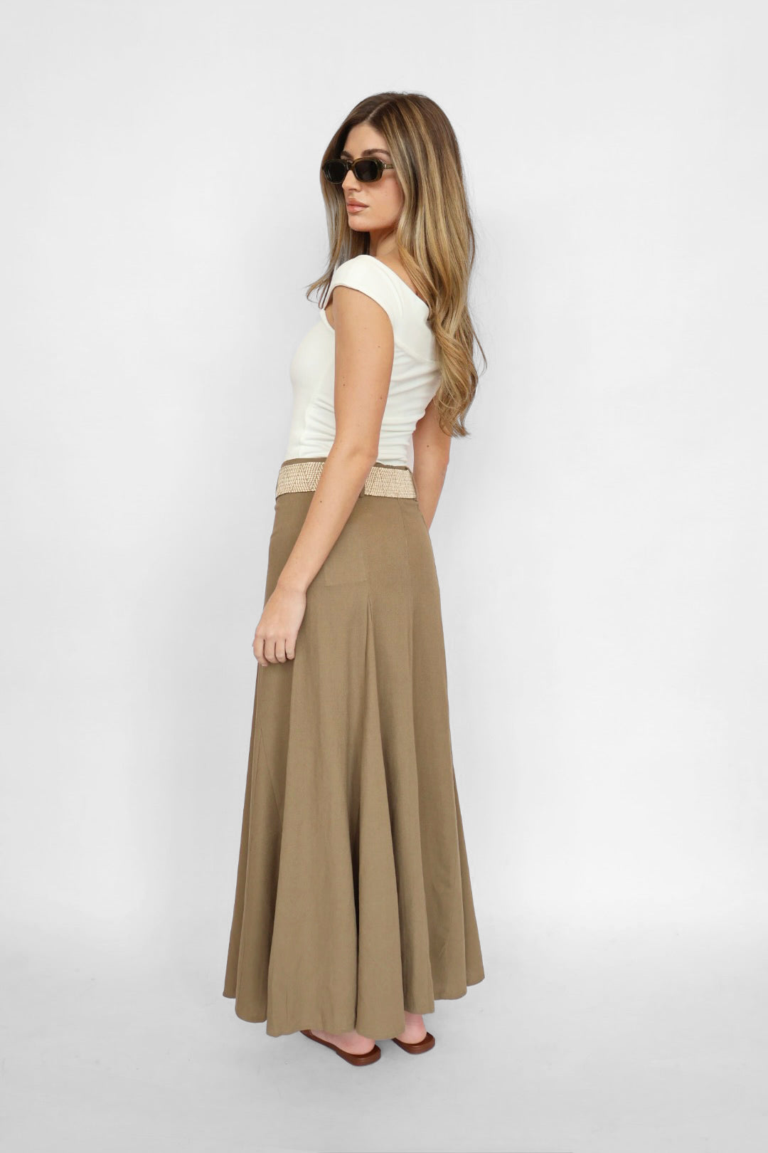 Clouet Raffia Belt Maxi Skirt