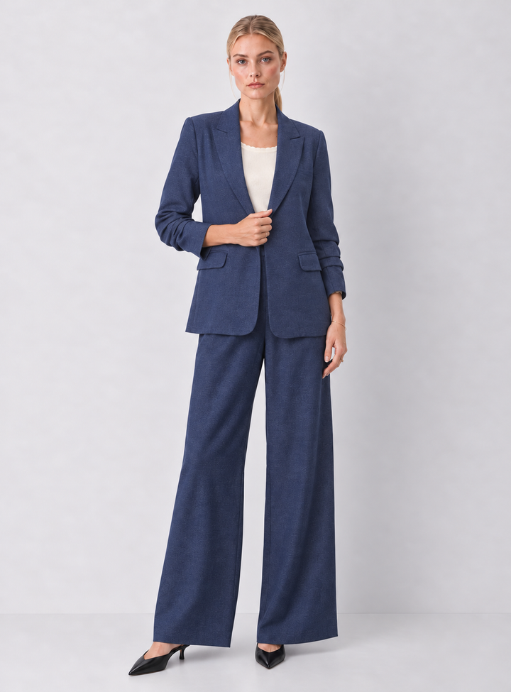 Denim Ruched Sleeve Blazer