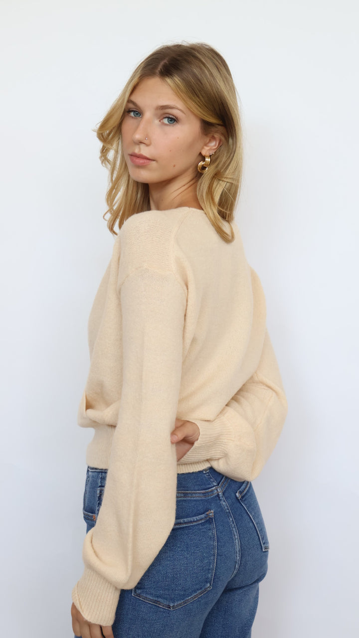 Cross Front Banded V-Neck Sweater
