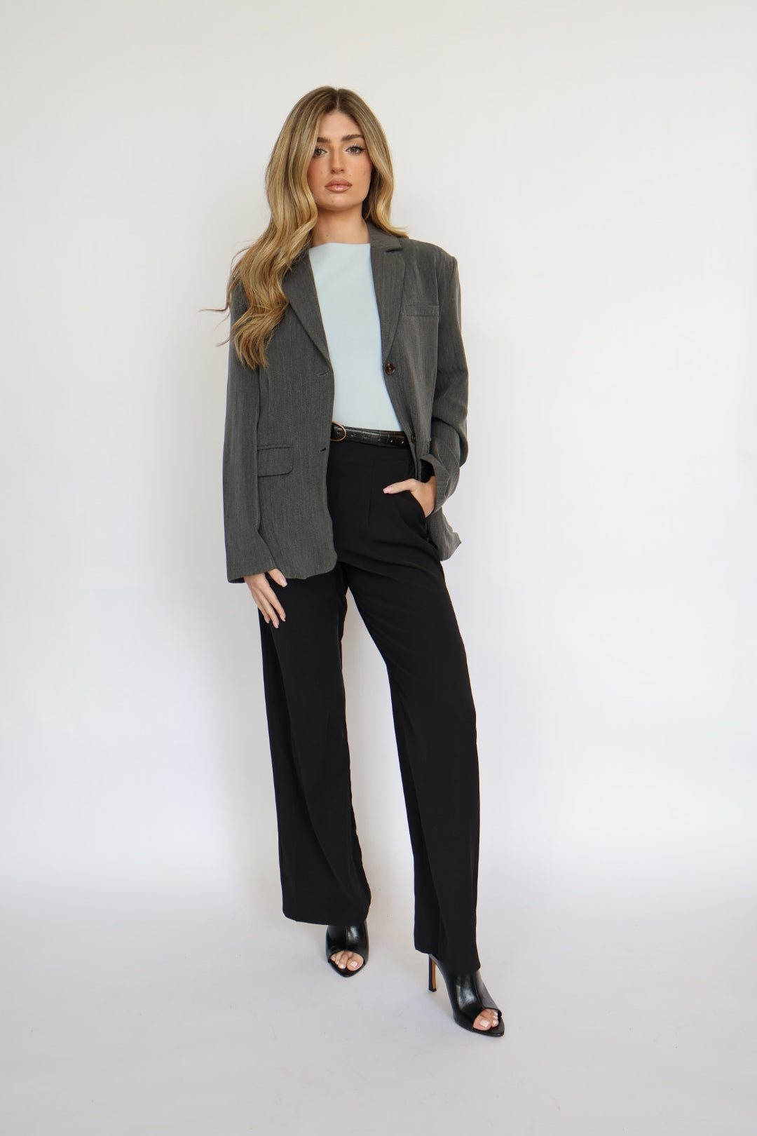 Oversized Button Front Blazer with Front Pockets