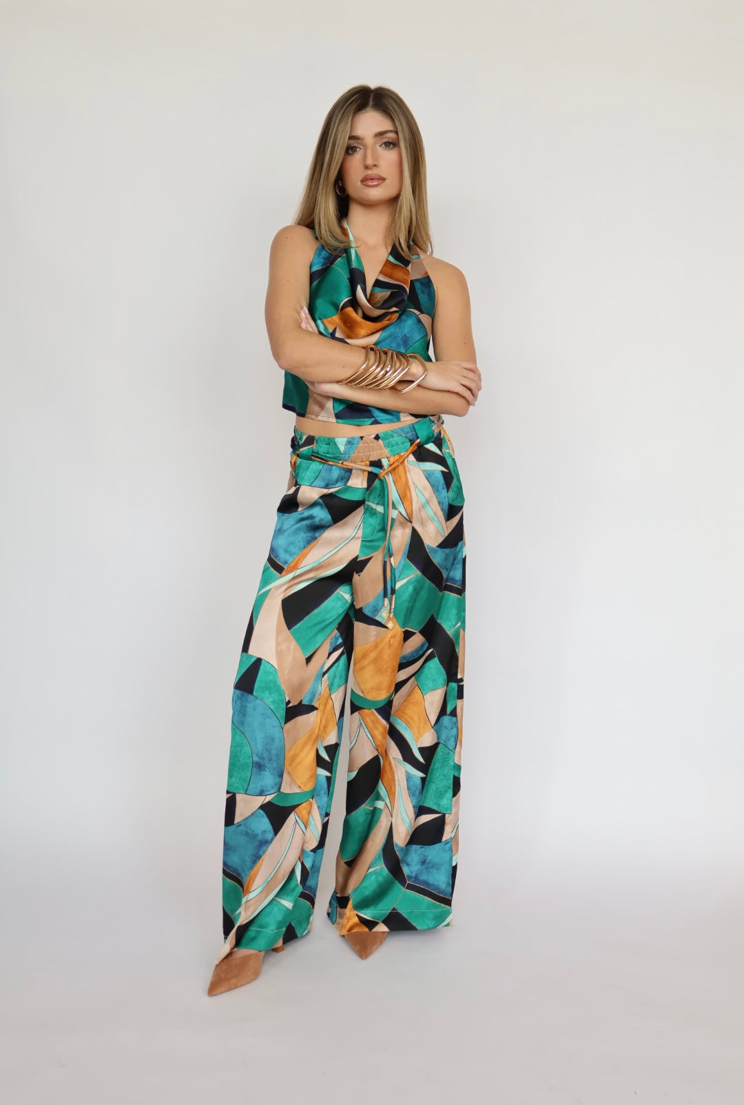 Tropical Printed Wide Leg Palazzo Pants
